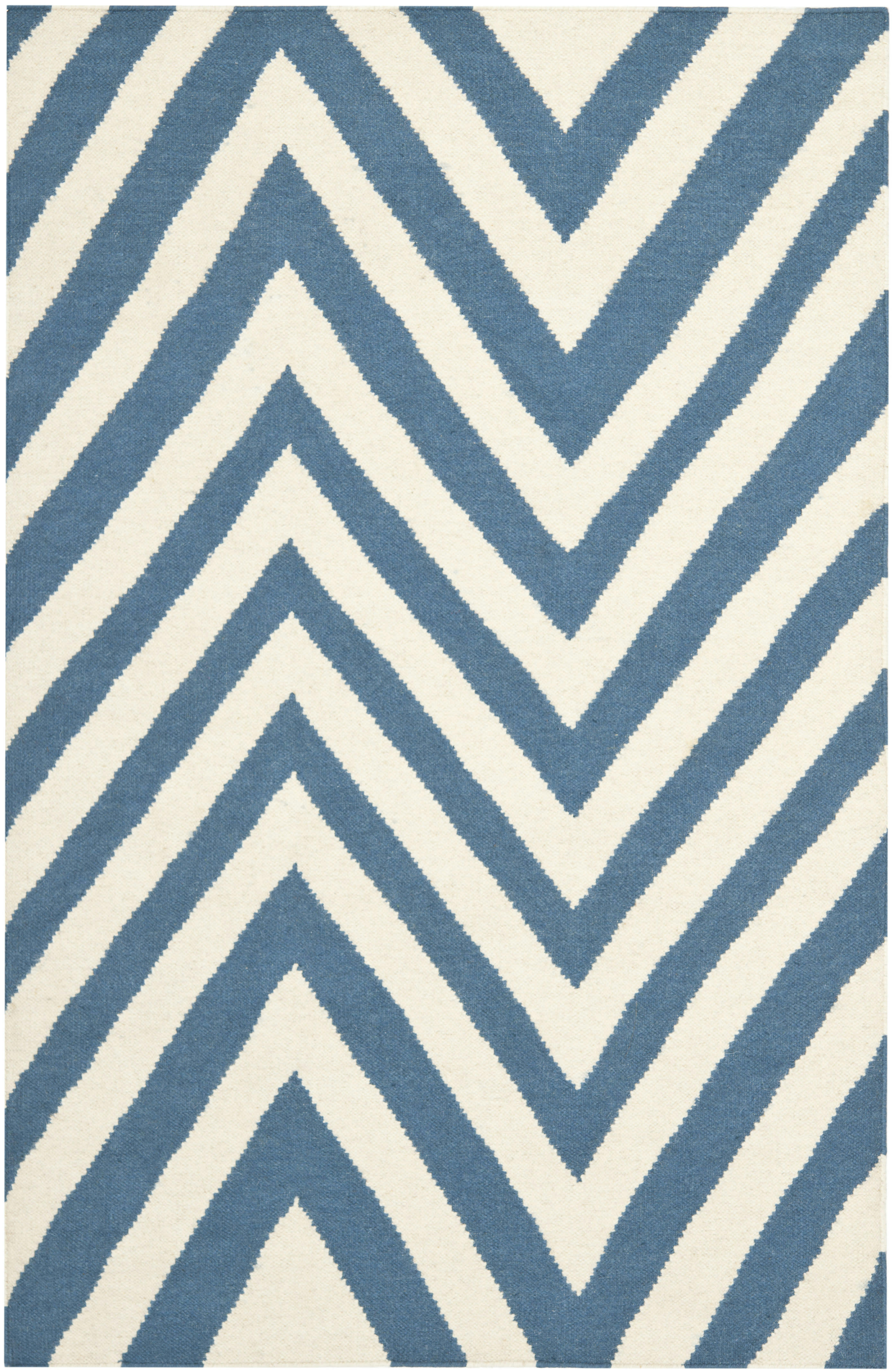 DHURRIE - Tapis de salon interieur en bleu & ivoire, 122 x 183 cm