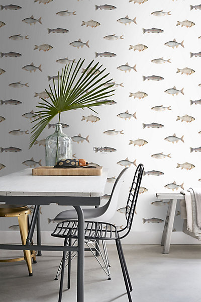 ESTAhome papier peint des poissons gris 50 x 900 cm