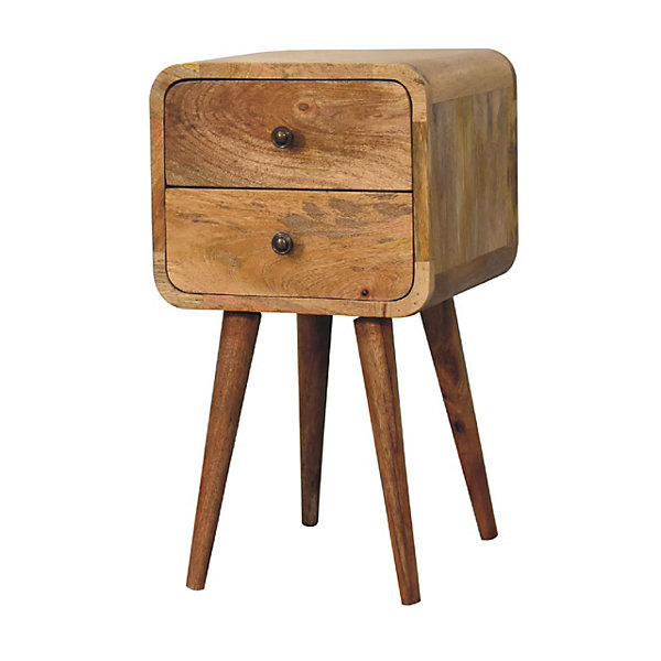 Artisan Furniture Bois massif Mini effet chêne courbé table de chevet, 2 tiroirs, beige