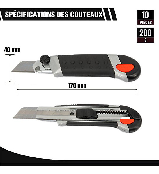 Lot de cutters professionnels rétractables Couteau utilitaire avec stockage de 2 lames 22mm Taille - Lot de 12