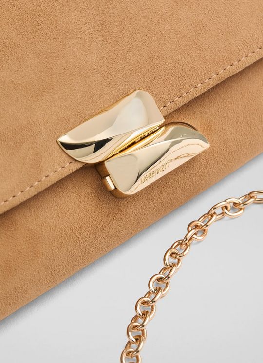 Florence Neutral Suede Curve Flap Clutch Bag