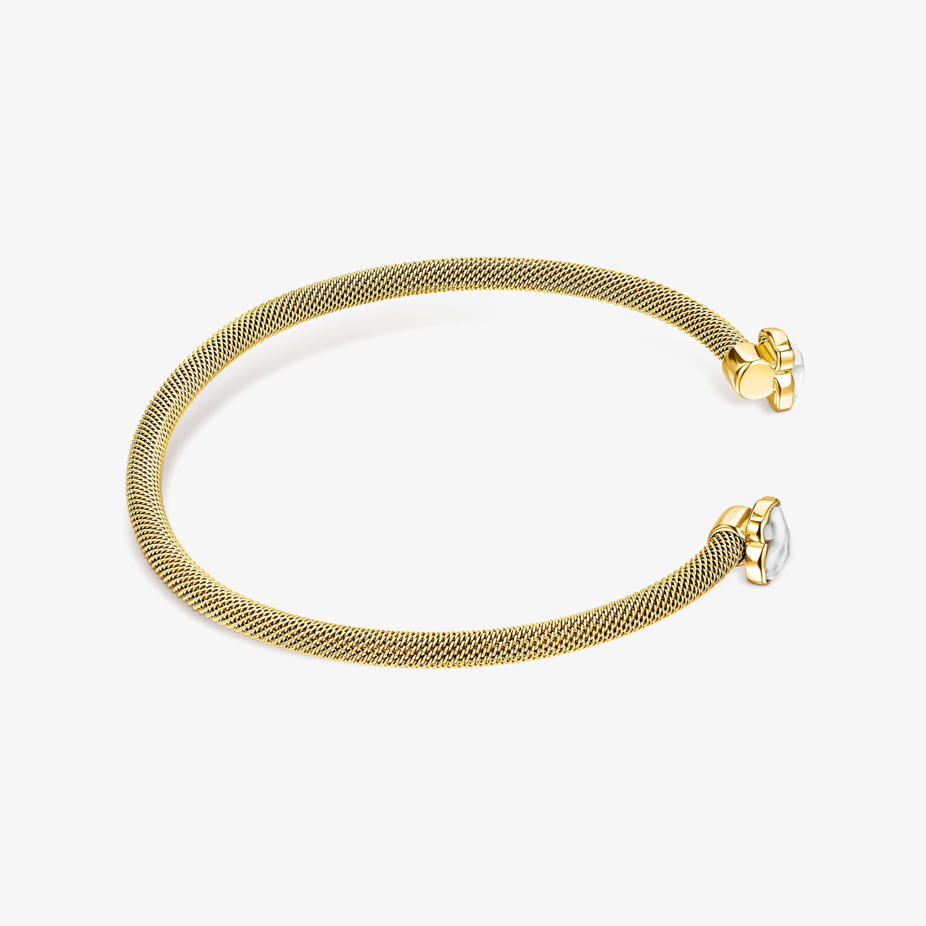 Pulsera estrecha de acero IP dorado y howlita Mesh Color