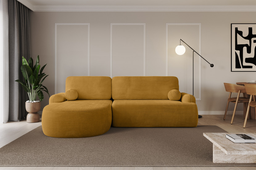 Narożnik z funkcją spania i pojemnikiem LIRA-L - 264x172x89cm Musztardowy