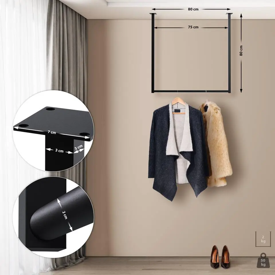 CLP Kledingrek Fenton 80x80x7 cm - zwart