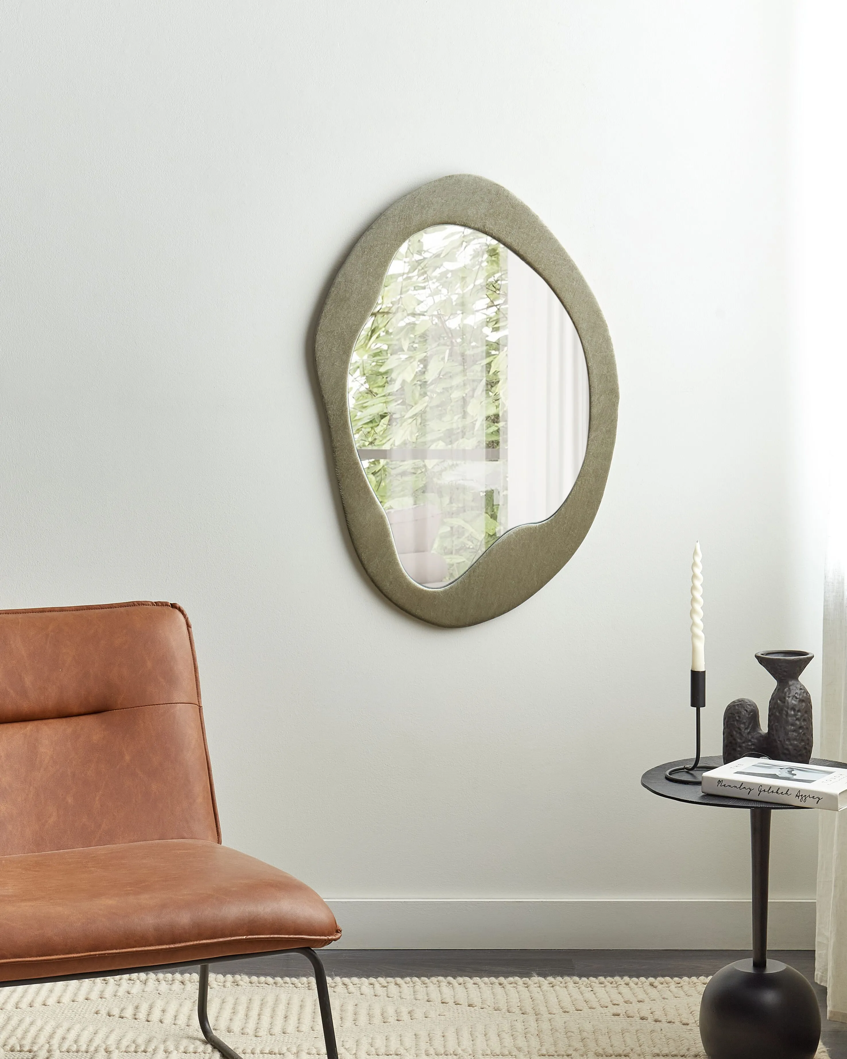 Wall Mirror LENAX 59 cm 90 cm Velvet Olive Green