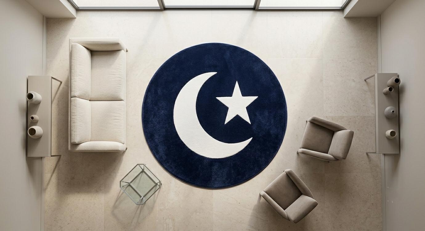 Crescent Moon Rug, Navy Blue Round Rug, Moon and Star Area Rug, Celestial Decor, Modern Handmade Rug, Boho Bedroom Living Room Carpet