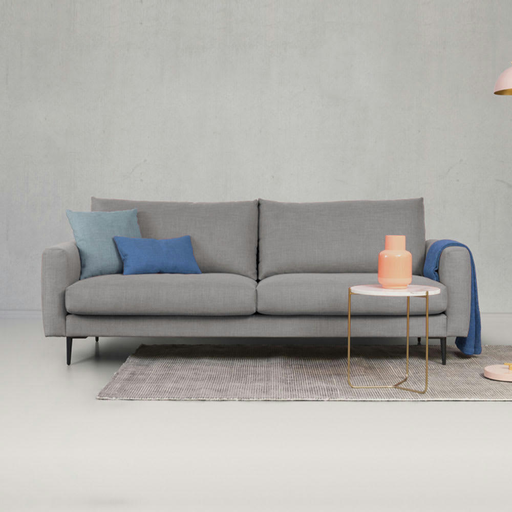 CARUSO - Canapé 3 places tissu droit gris clair