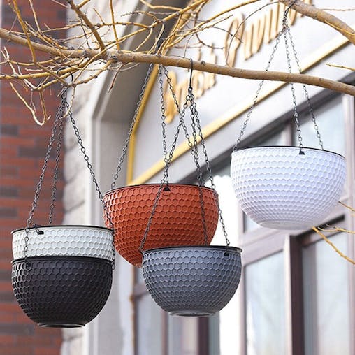 SOGA White Medium Hanging Resin Self-Watering Flower Pot Planter