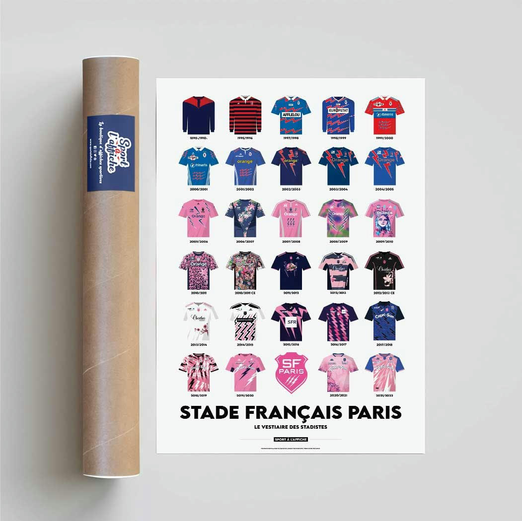 RUGBY - Affiche Rugby - Stade Francais Paris - Maillots Historiques 40x60 cm
