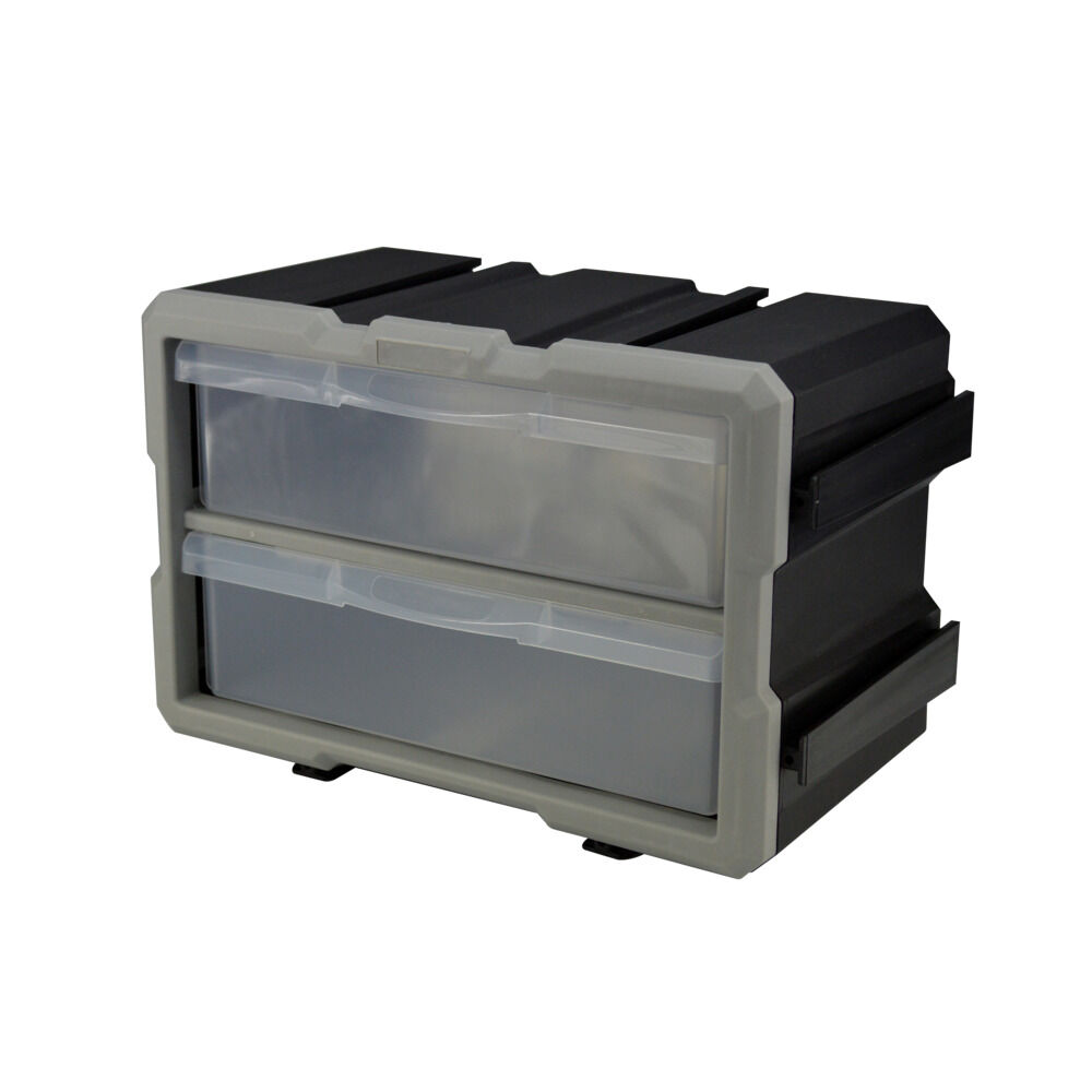 BoÎte de rangement bricolage modulable plastique gris 2 casiers 28x17xH16cm