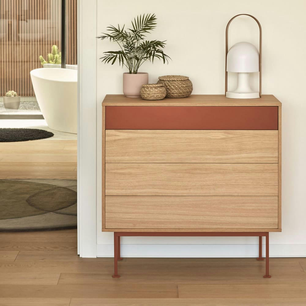 YOKO - Commode 4 tiroirs en bois L90xH45cm rouge brique