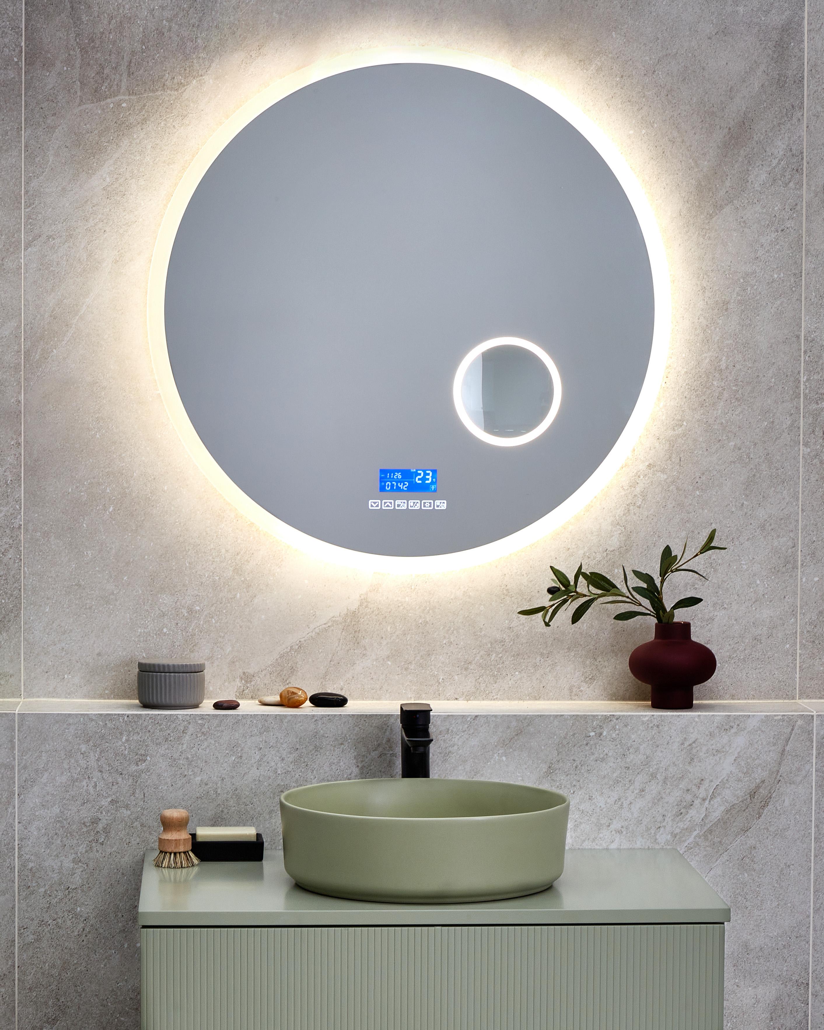 LED Bathroom Mirror FIXIN 80 cm 80 cm with Built-In Bluetooth Speaker Silver