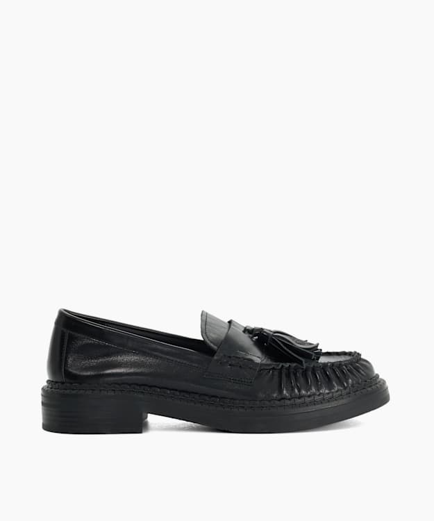 Grids Black - Leather Tassel-Detail Loafers