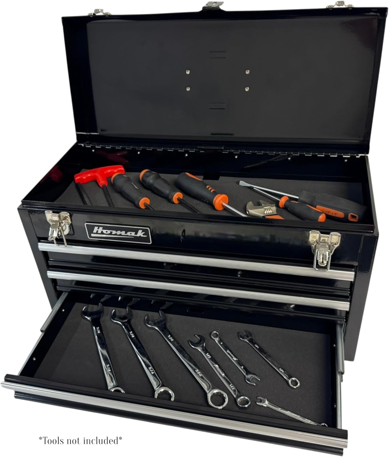Homak 3 Drawer Ball Bearing Toolbox Chest, Black, 20 Inches