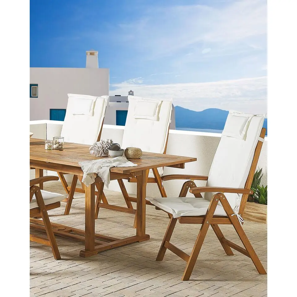 JAVA - Tuinstoel set van 6 - Lichte houtkleur/Cremewit - Acaciahout