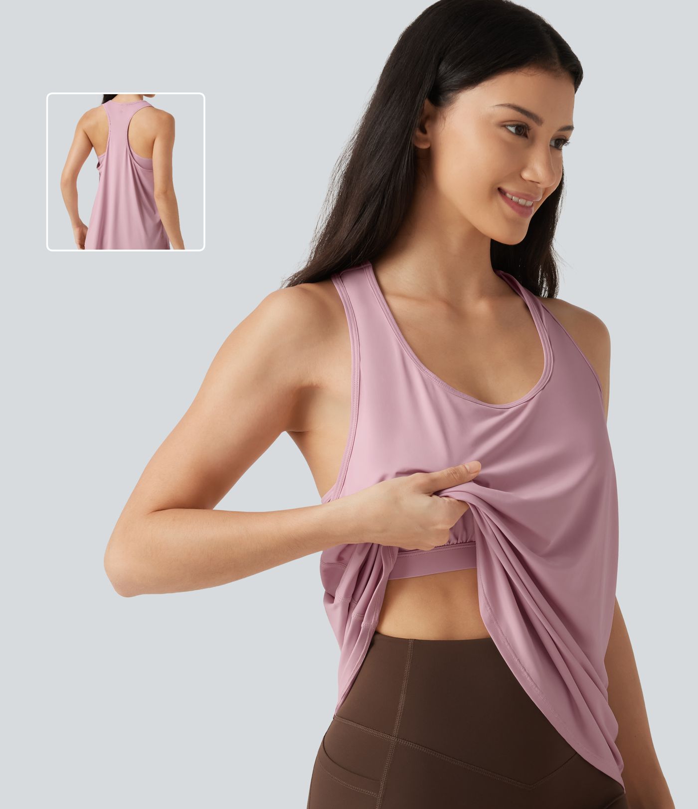 Débardeur effet frais InstantCool à encolure en U avec dos nageur, coussinets amovibles et protection solaire UPF50