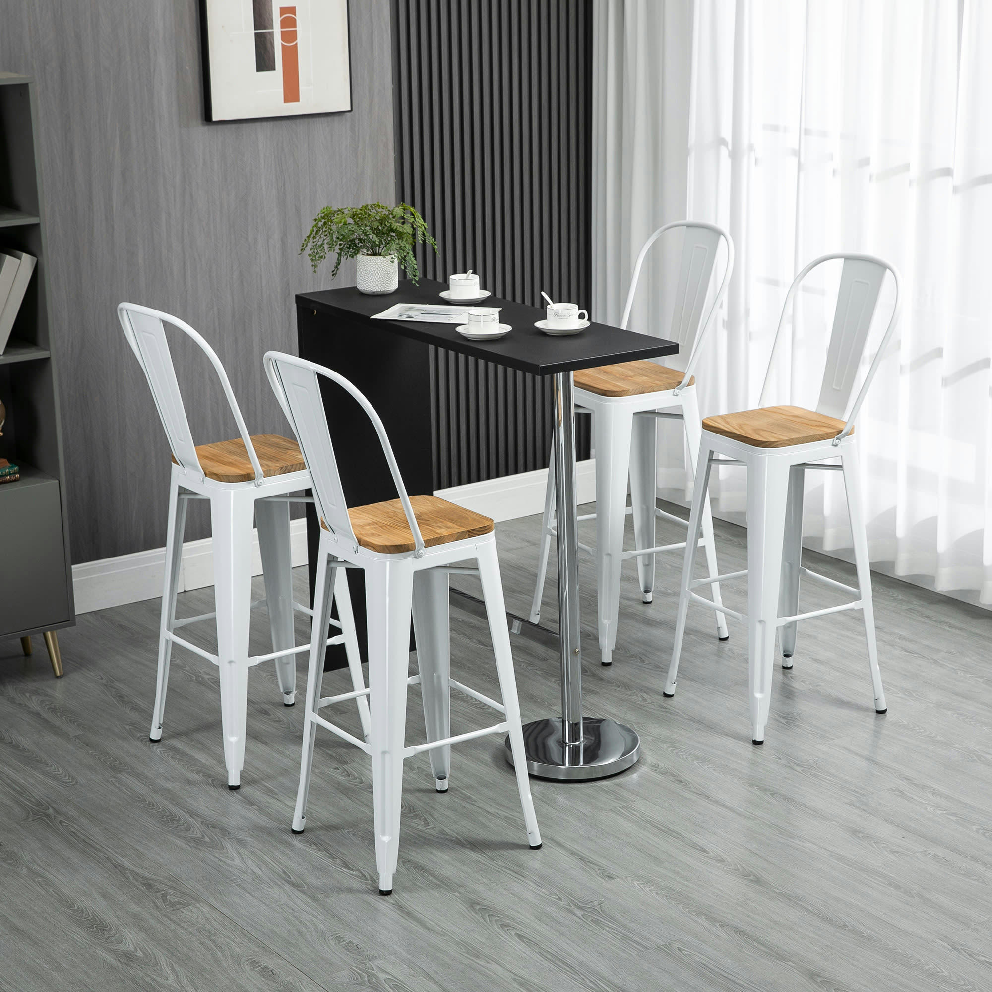 - Lot de 4 tabourets de bar industriel acier blanc bois d'orme