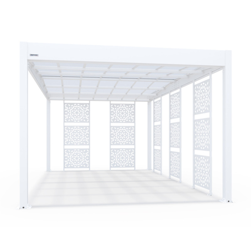 Carport en aluminium Libeccio blanc avec 5 claustras 16,6 m²