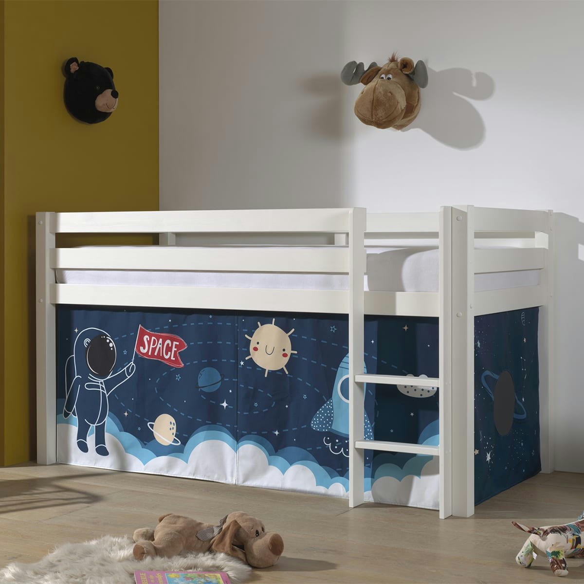 PINO - Lit mi-hauteur 90x200 sommier inclus housse space blanc