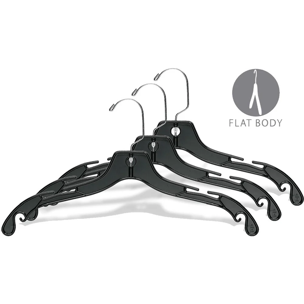 Black Plastic Top Hangers with Chrome Swivel Hook, Set of 100