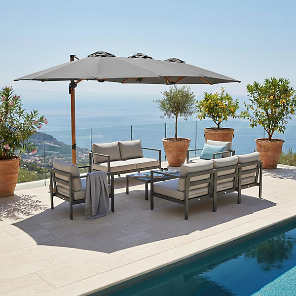 Parasol deporte toile en polyester mat en acier oviala 450 x 265 housse