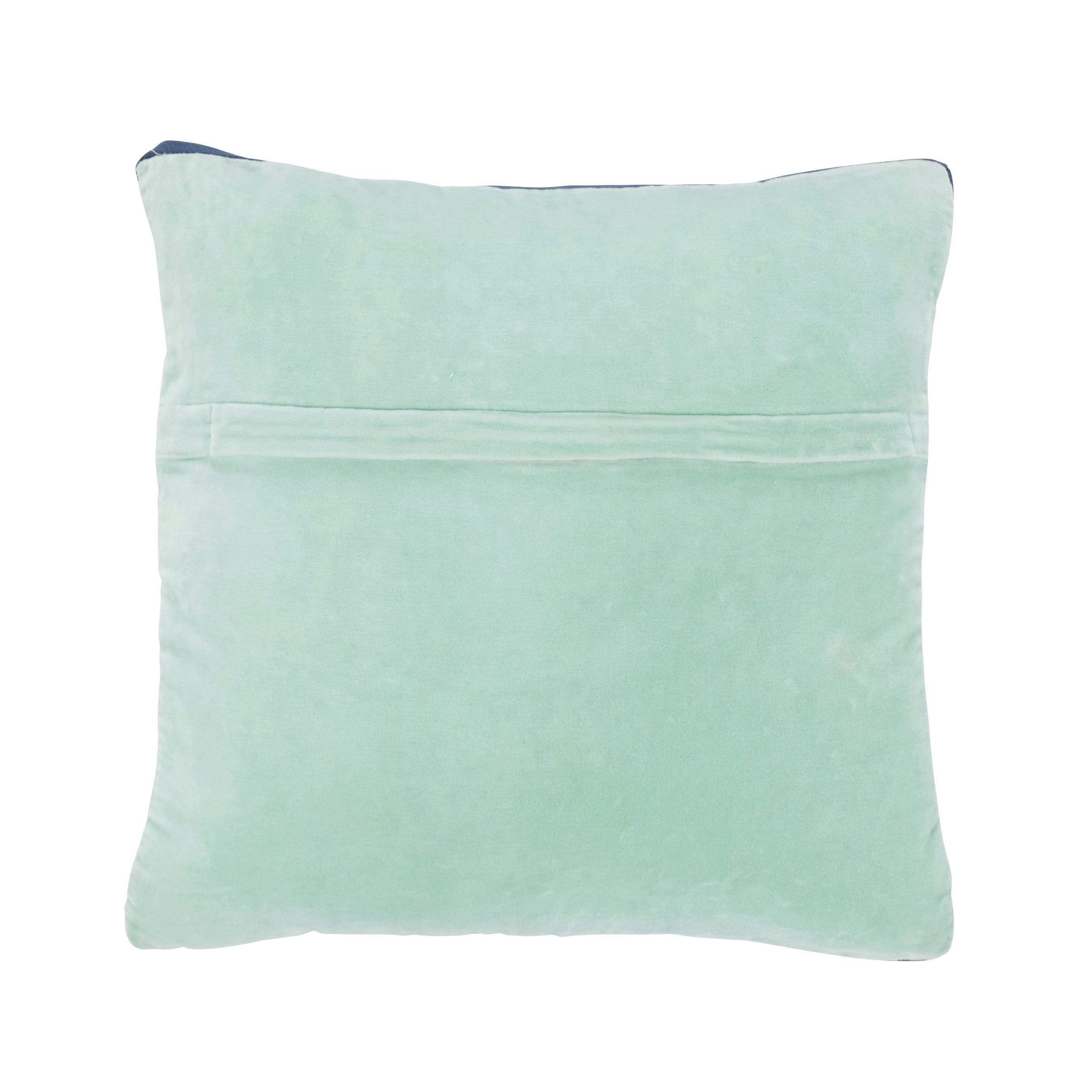 JOE - Coussin en velours de coton vert d'eau et bleu marine 45x45
