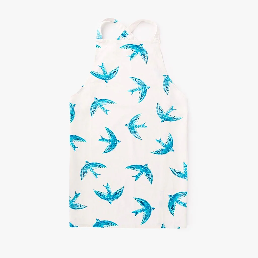 Avental Algodão Branco com Pássaros Azuis BLUE BIRD