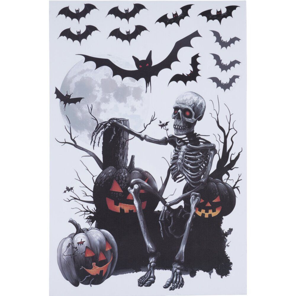 Sticker autocollant Halloween x4 squelette assis papier noir 29,5x45cm