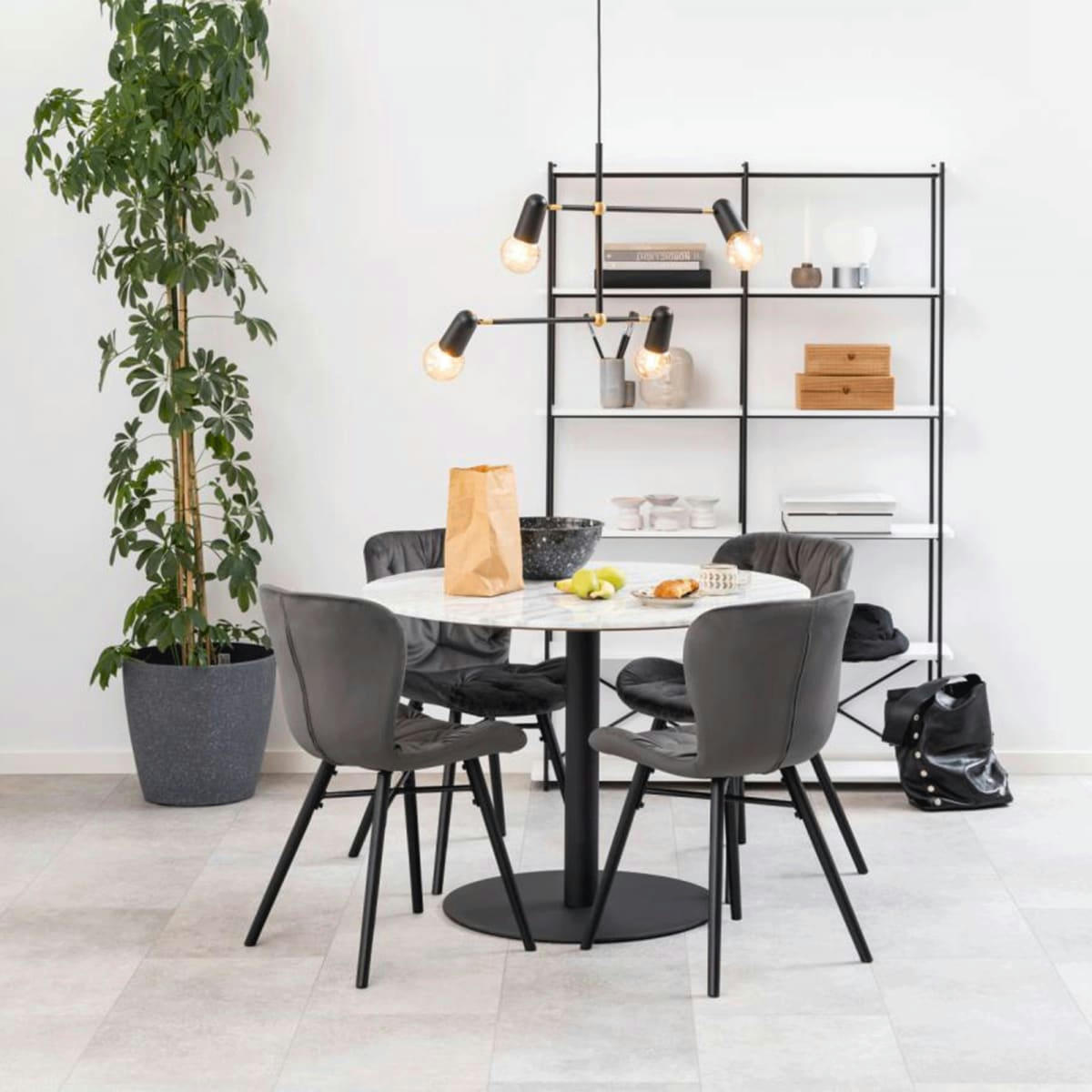 CORBANE - Table à manger ronde en marbre blanc pied noir