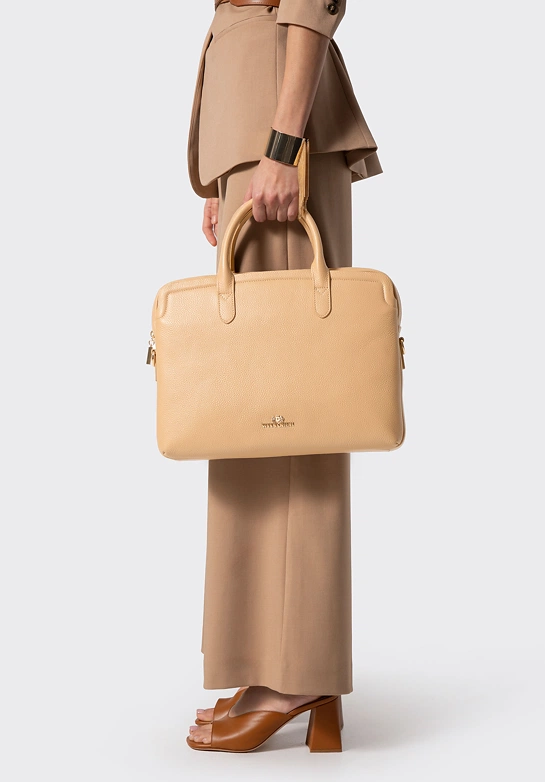 Damska torba na laptopa 15,6” ze skóry naturalnej groszkowej żółta