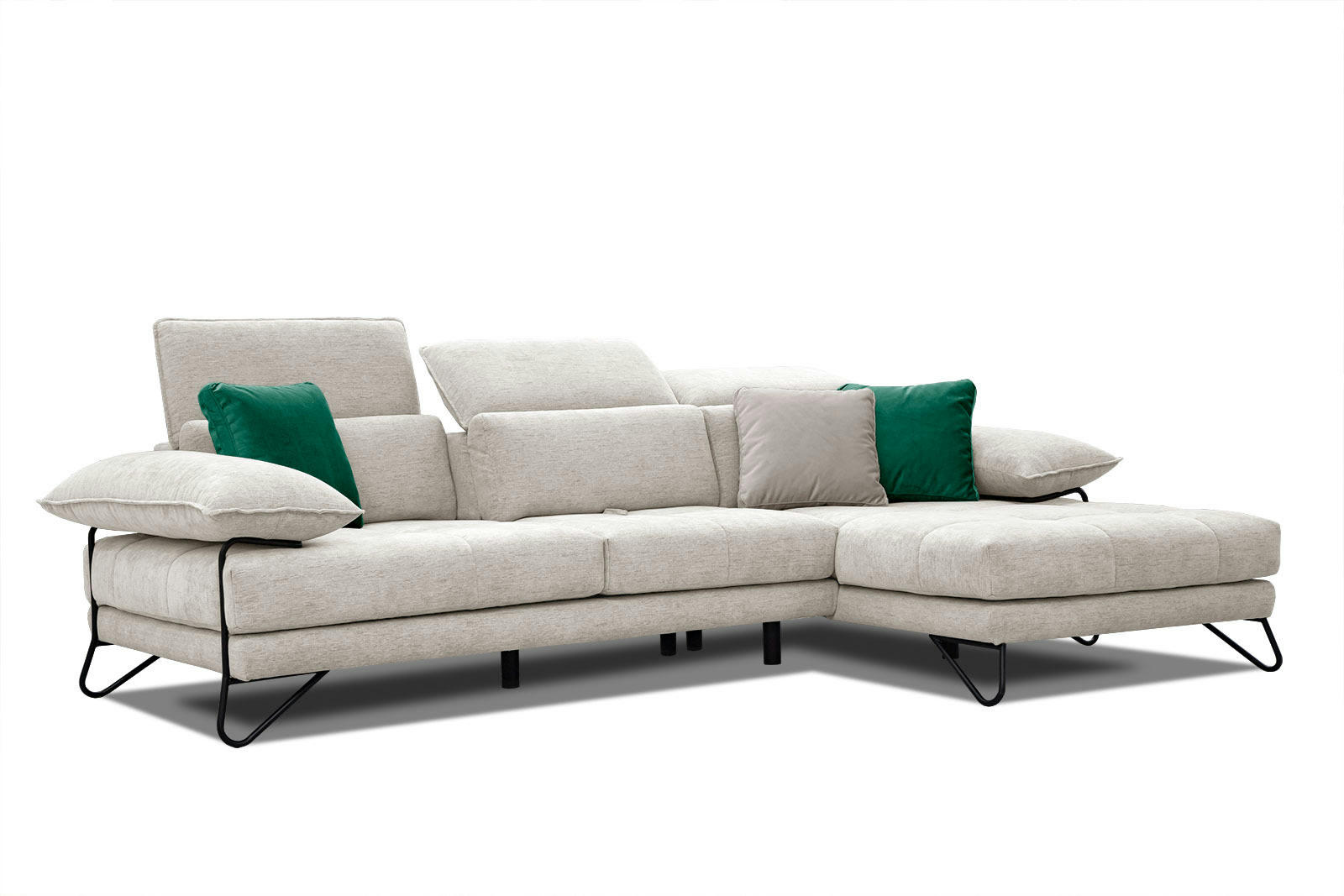 NORDEN - Canapé d'angle droit 4 places en tissu beige foncé avec coussins déco