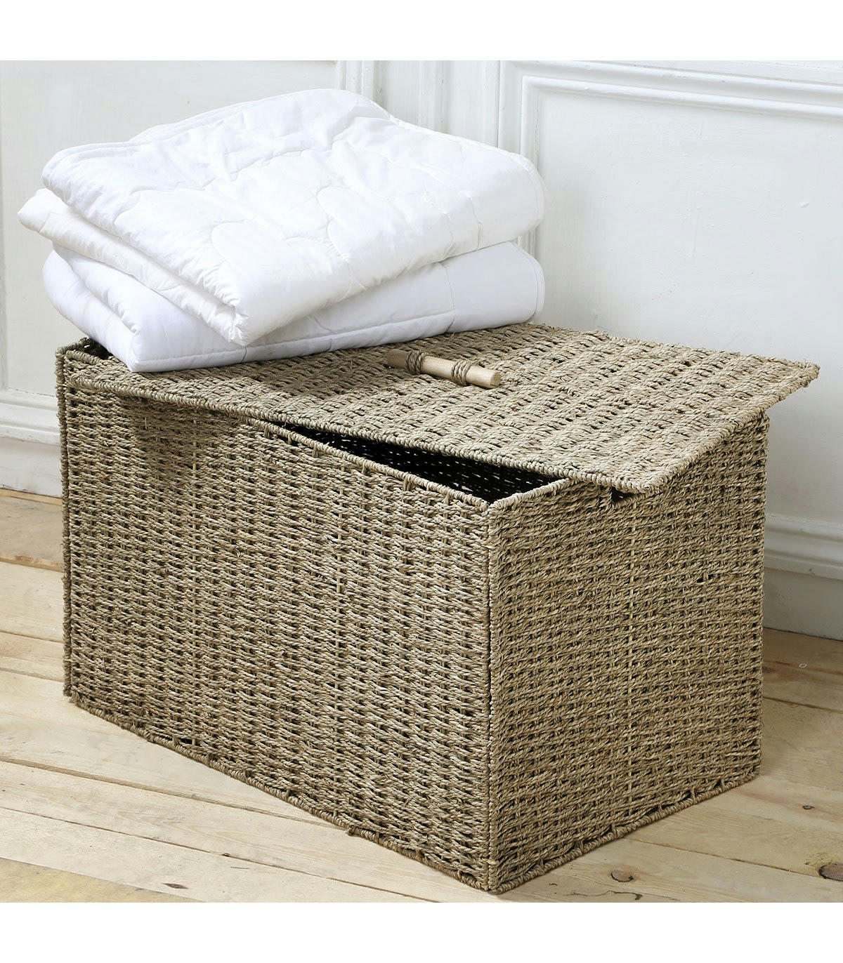 - Coffre Pliable en Jonc de mer avec couvercle - Marron