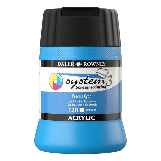 Daler-Rowney System3 Process Cyan Screen Printing Acrylic Ink 250ml