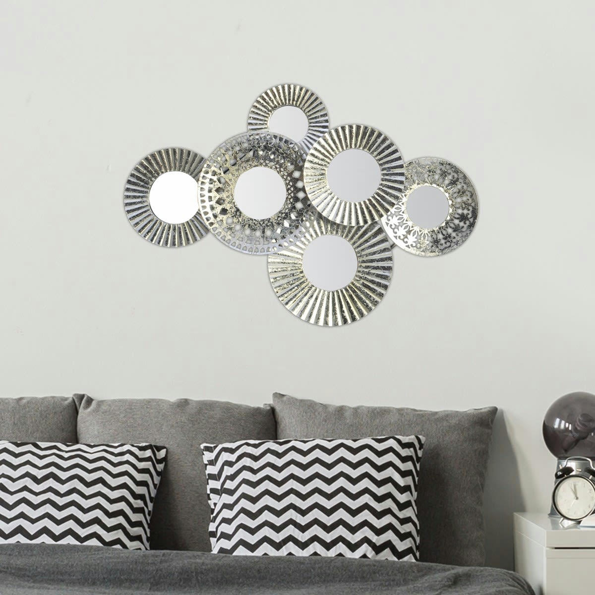 - Miroir effet moucharabieh en métal argent