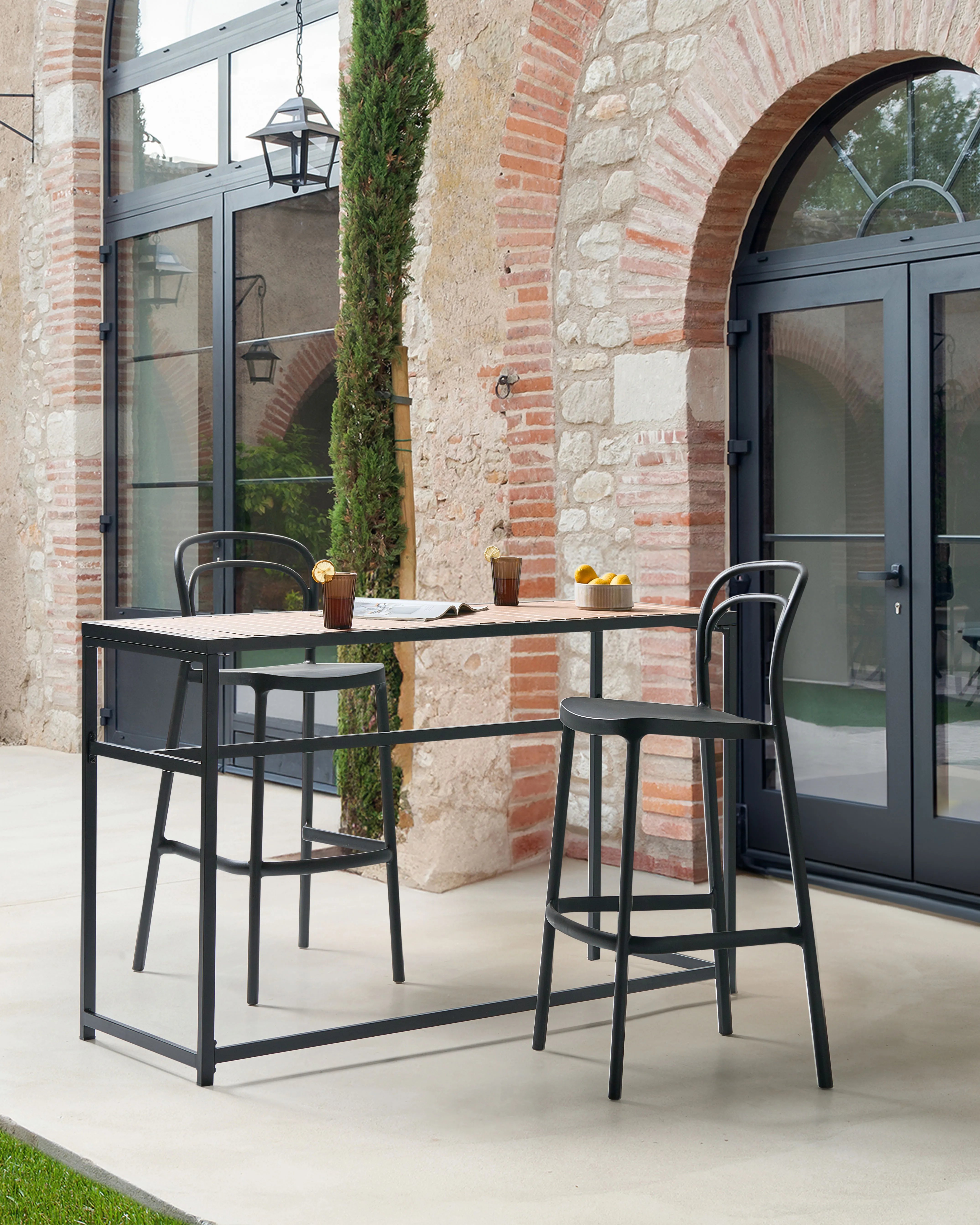 Set of 2 Garden Bar Chairs PORANO Black