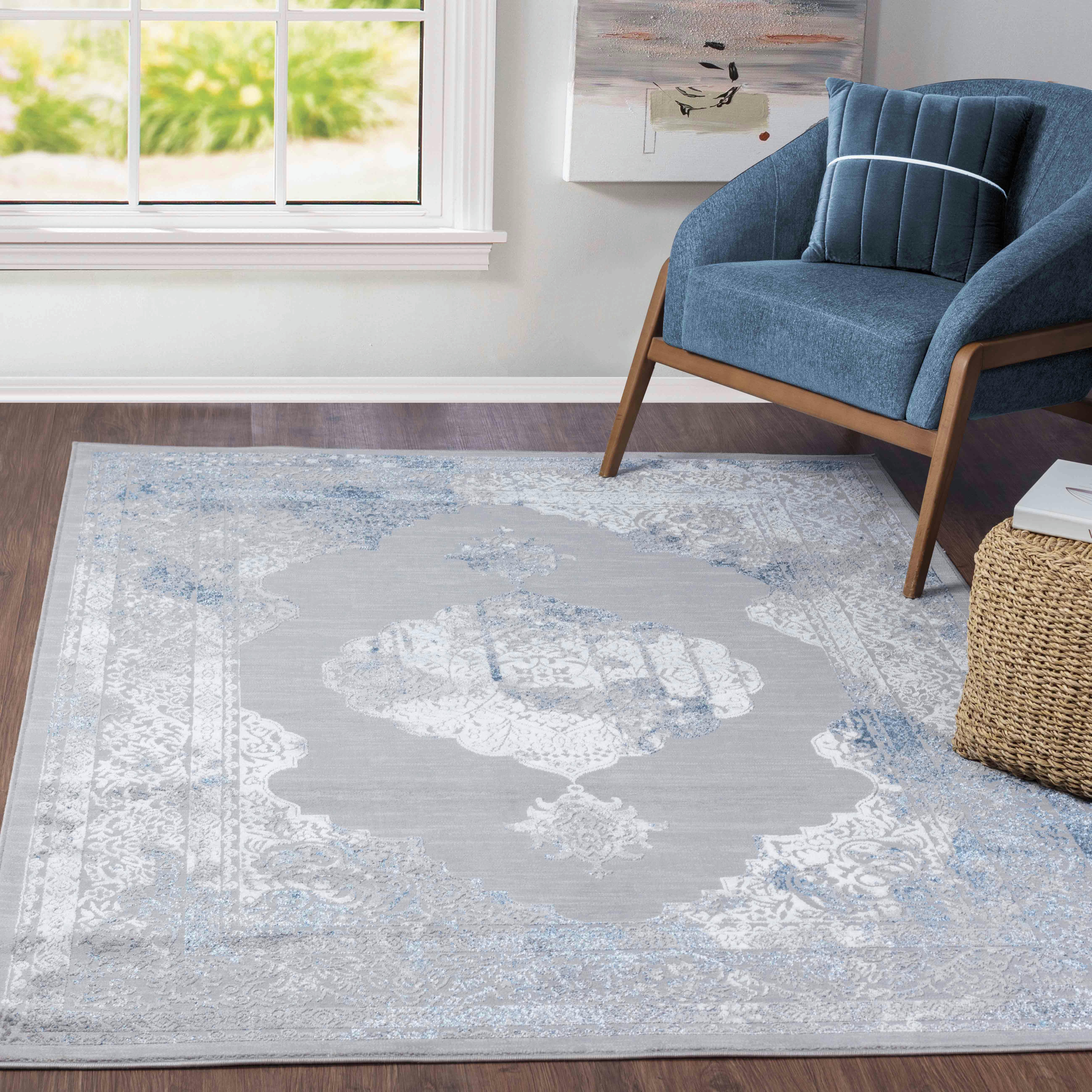 AZRA - Tapis Vintage Oriental Ivoire/Bleu/Gris 200x275