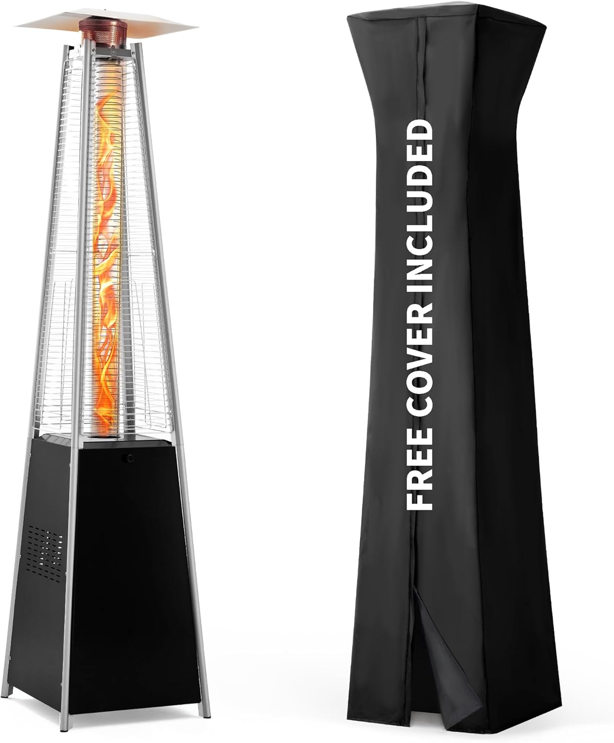 Pamapic Patio Heater with Cover  48 000 BTU Pyramid Flame Outdoor Heater Quartz Glass Tube 87 Propane Heater