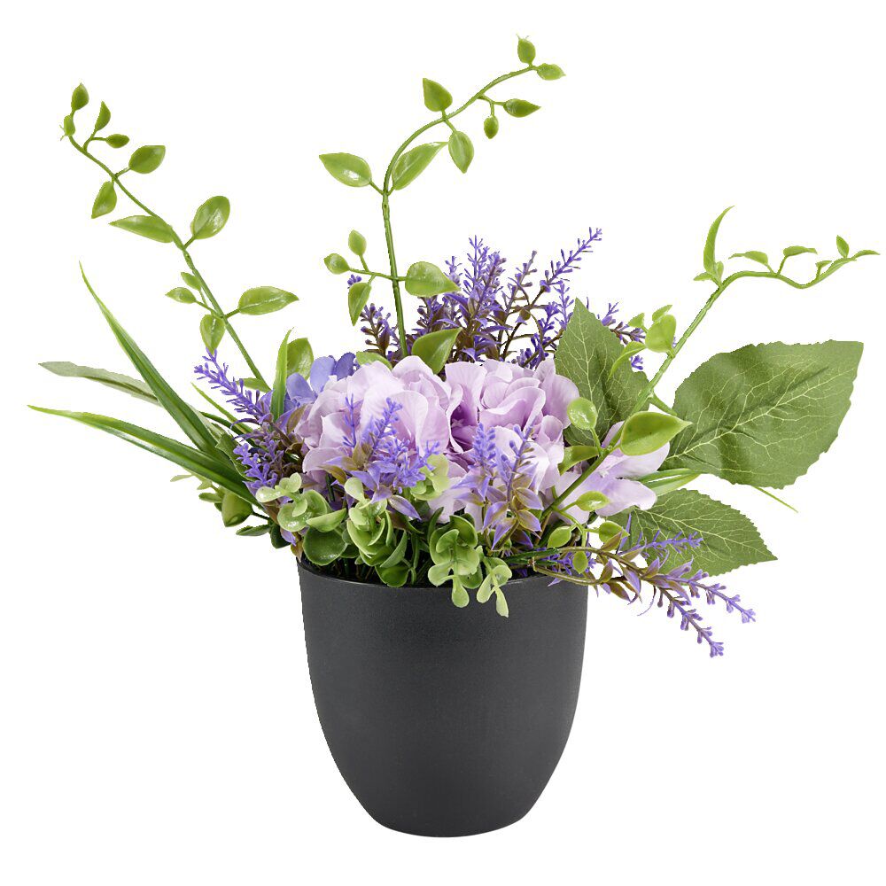 Composition florale artificielle pot eucalyptus/hortensia blanc 4 tiges Ø28xH24cm