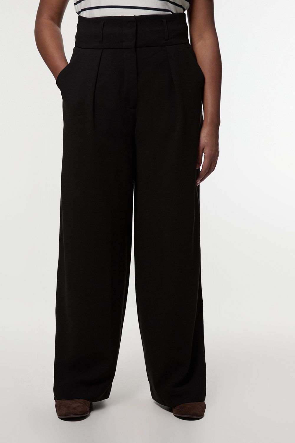 KarenMillen Plus Size Compact Stretch Essential Tailored High Waist Wide Leg Trouser