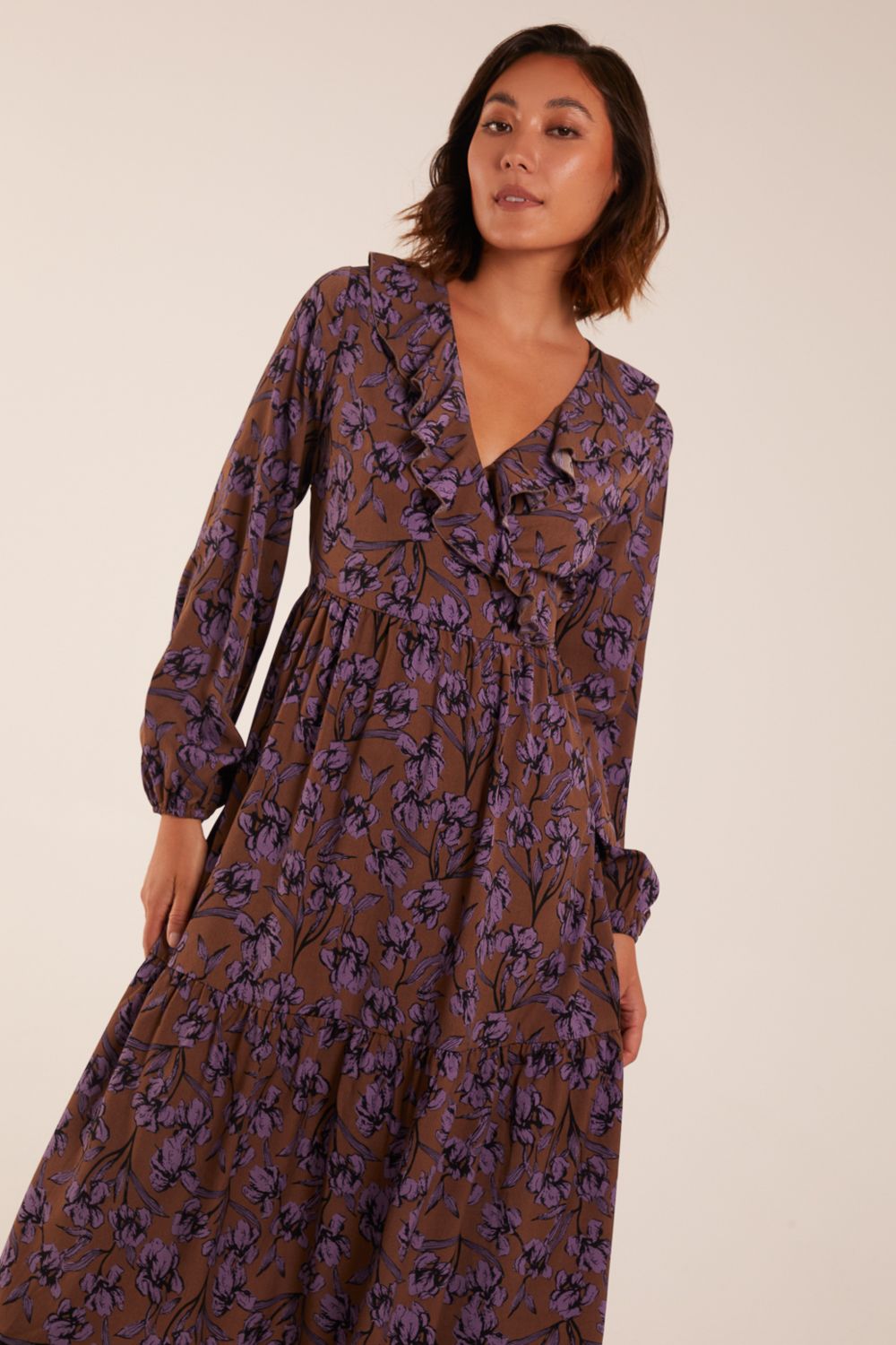 Blue Vanilla Ruffle Wrap Midi Dress