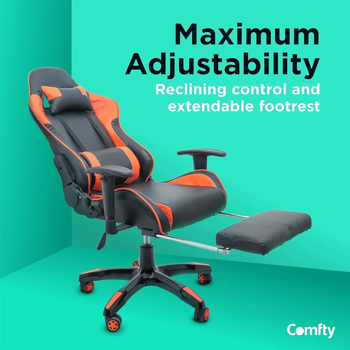 Gaming Chair with Fold-Away Footrest, Computer Chair