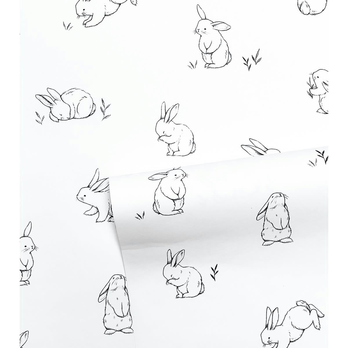 BUNNY - Papier peint lapins en Papier Noir 50cm x 10m