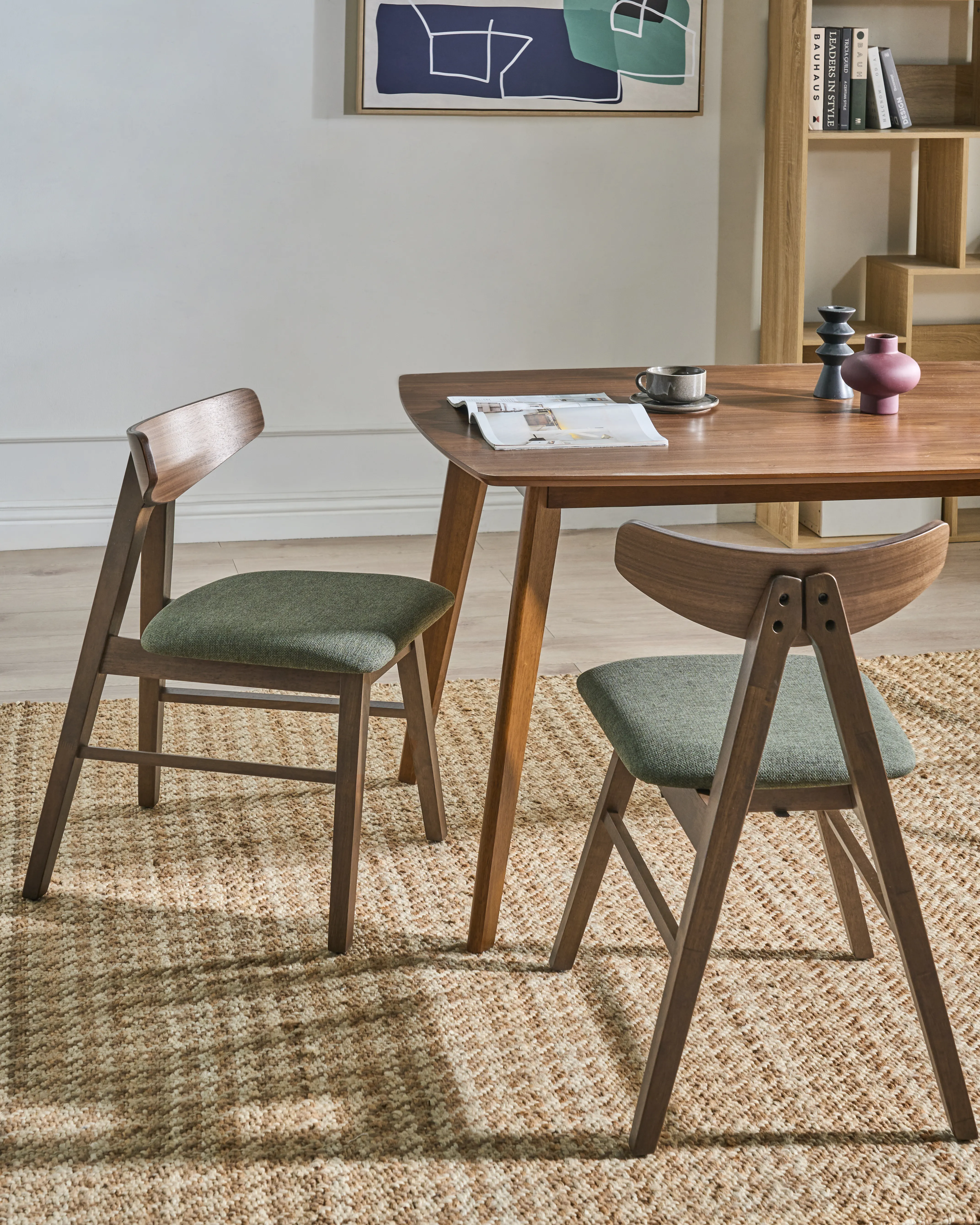 Set of 2 Dining Chairs LACOTA Wood Brown/ Green