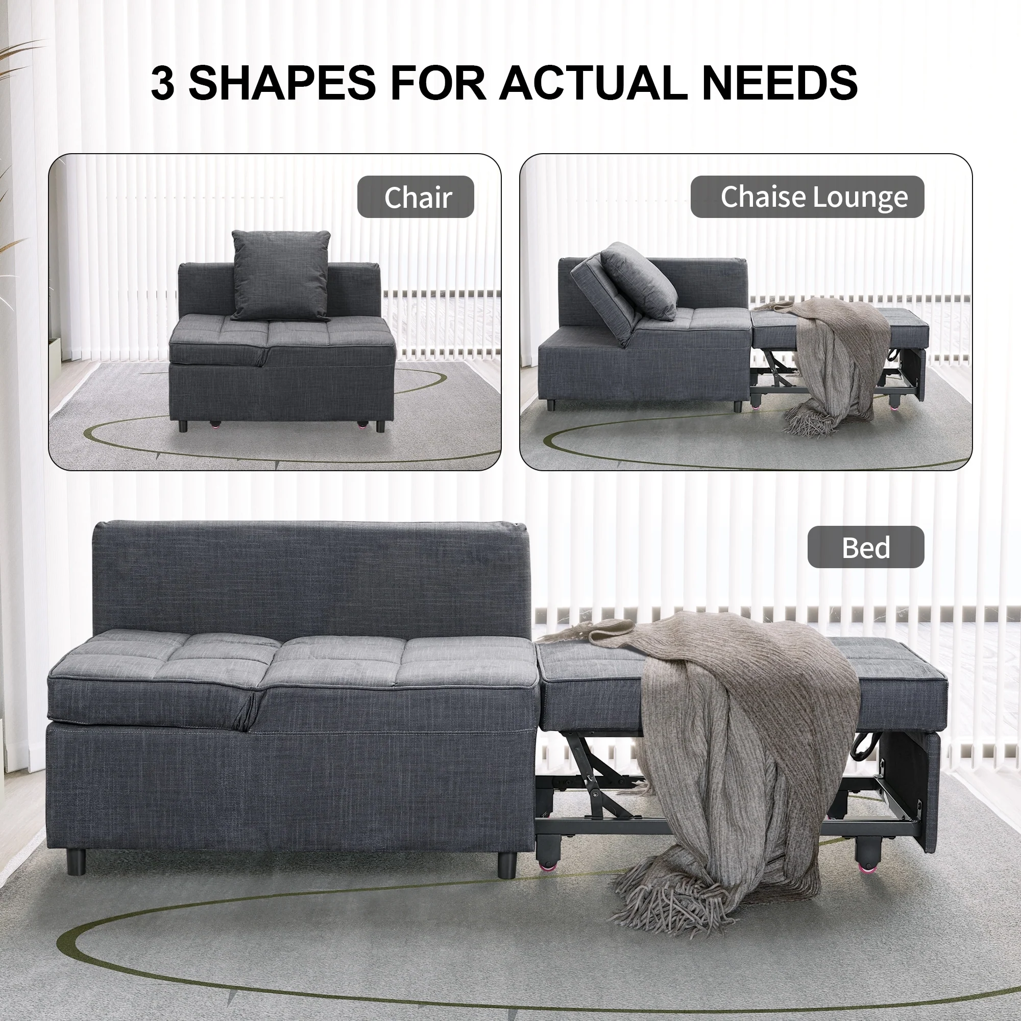 4-in-1 Convertible Sleeper Sofa Bed Chair Folding Sofa Chair Pull Out Sofa