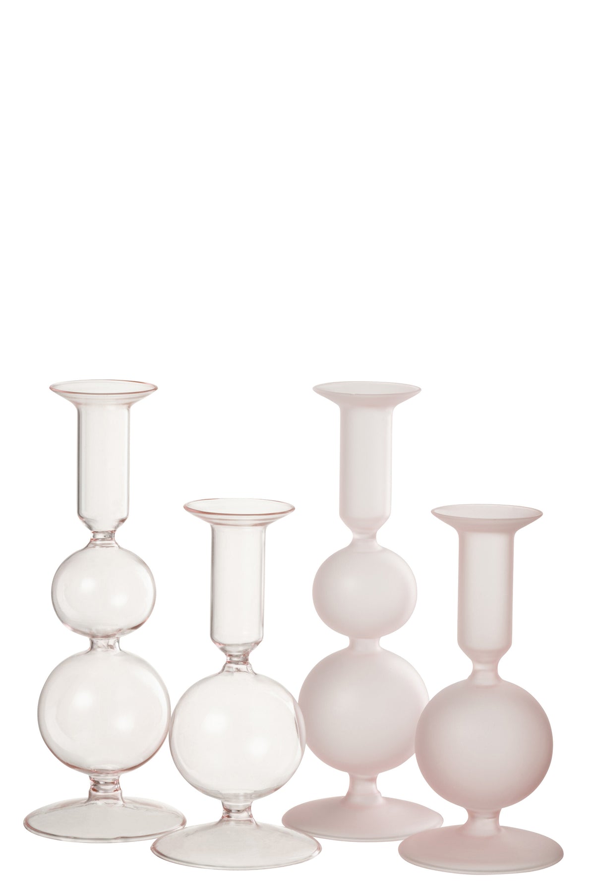 J-Line kaarshouder Ballen - glas - transparant/lichtroze - 2 stuks