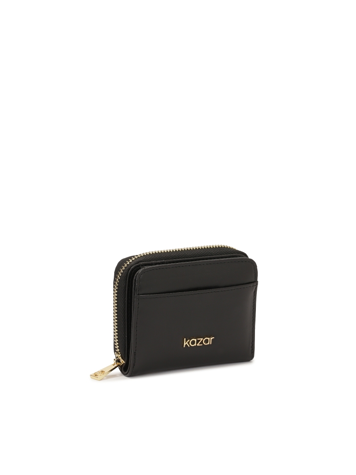 Compact black zip wallet