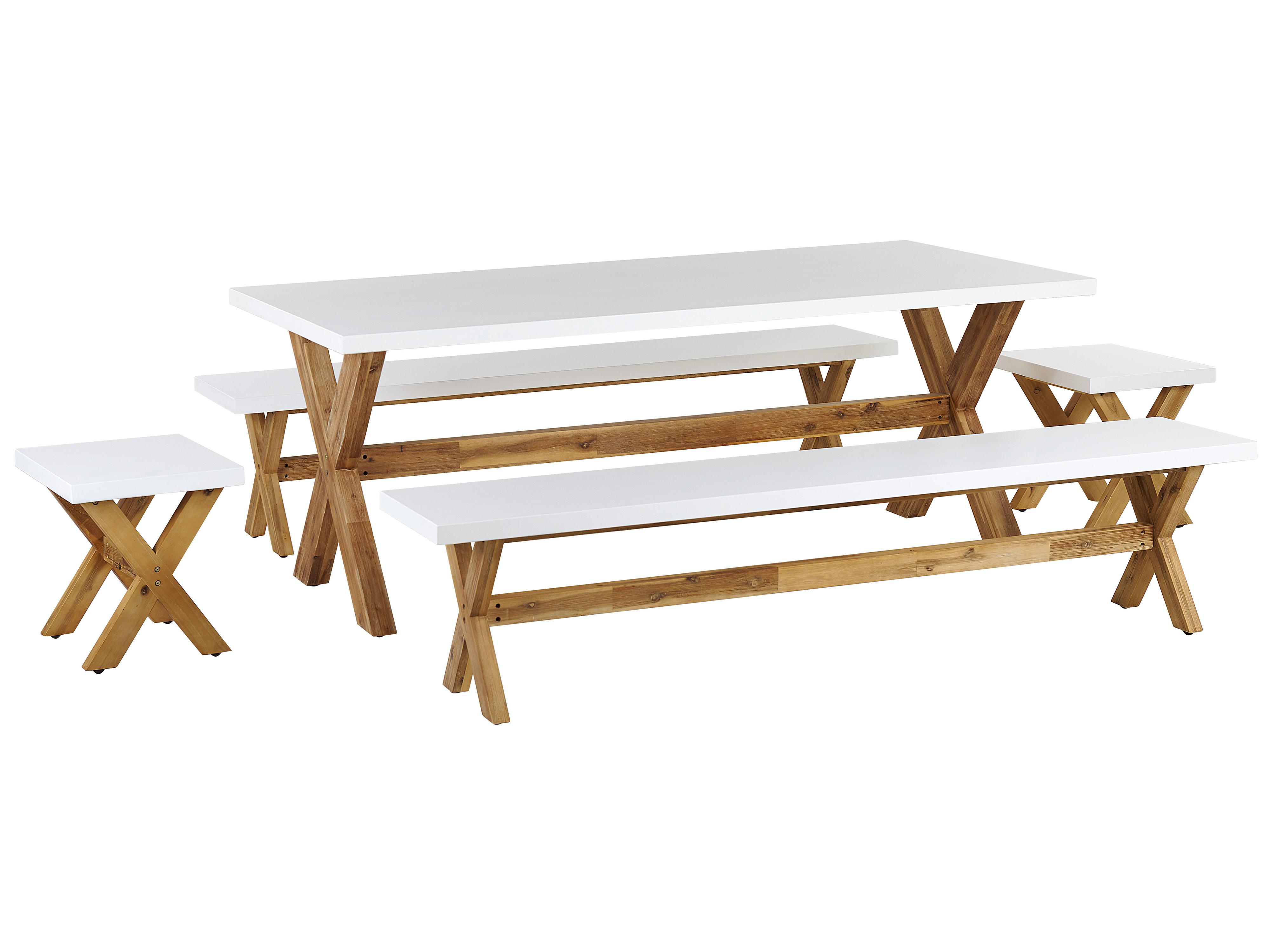 Garden Dining Set with Benches 6 Seater OLBIA Concrete White