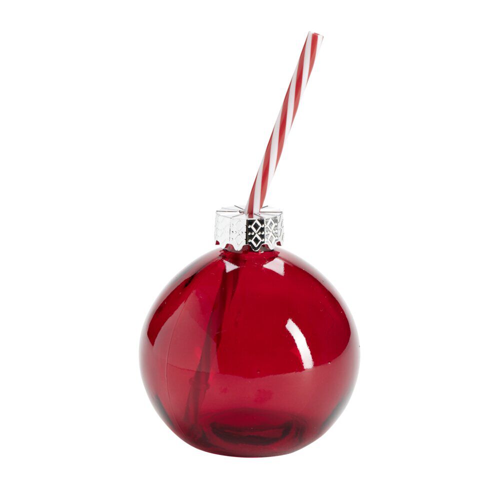 Verre forme boule de No&euml;l 375ml avec paille intégrée (2 modèles)