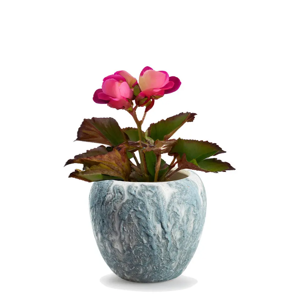 Jodeco Plantenpot/bloempot Marble - wit/ijsblauw - keramiek - 18x16cm