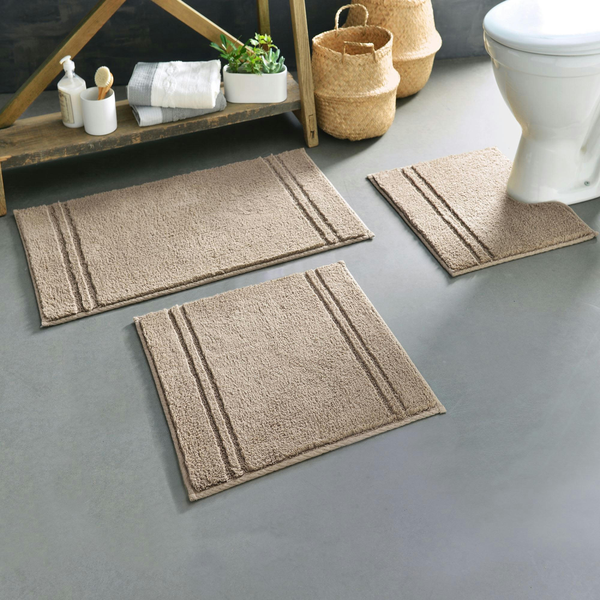 LIGNUS - Tapis de bain 70x120 beige sable en coton